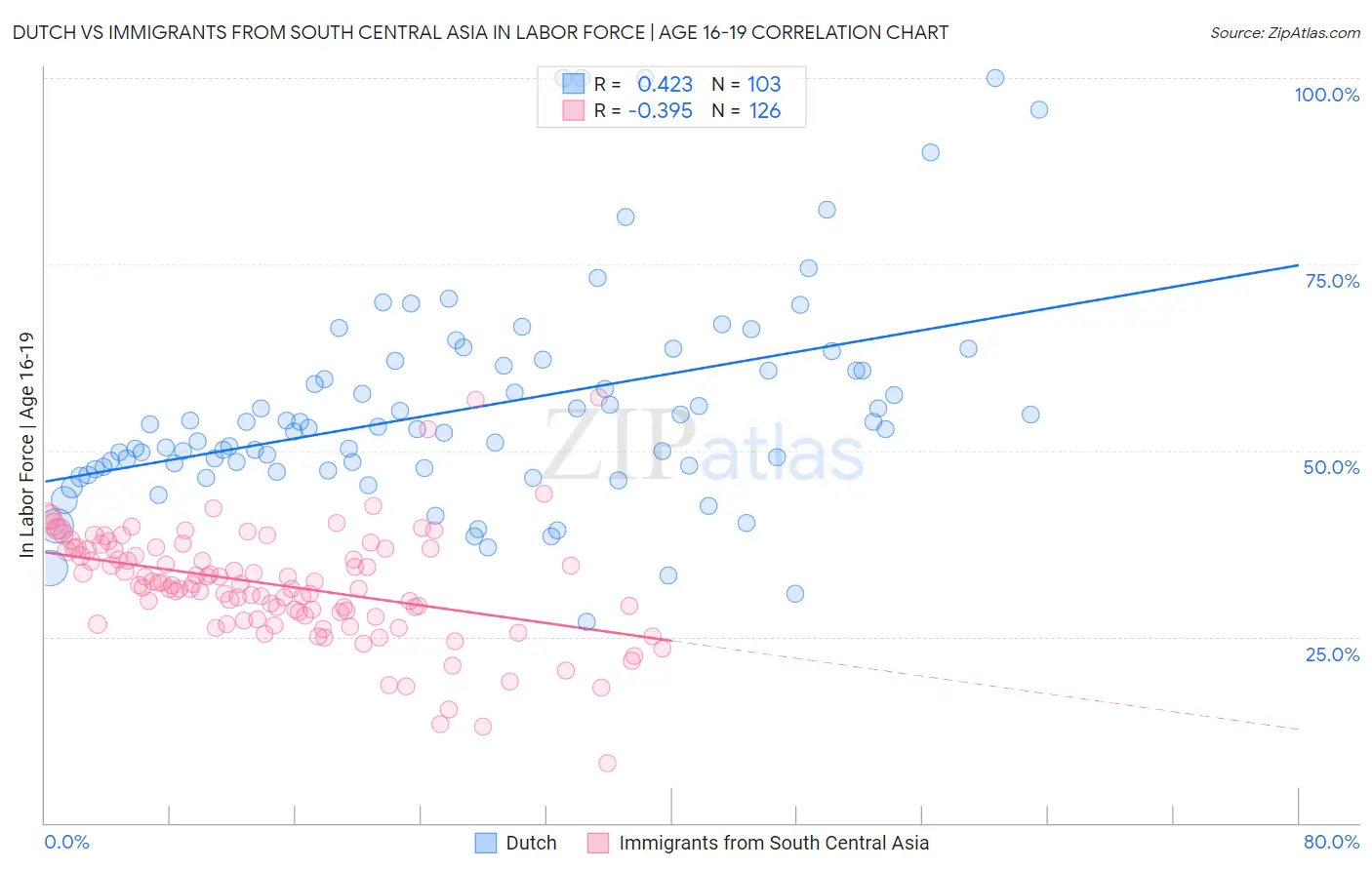 Dutch vs Immigrants from South Central Asia In Labor Force | Age 16-19