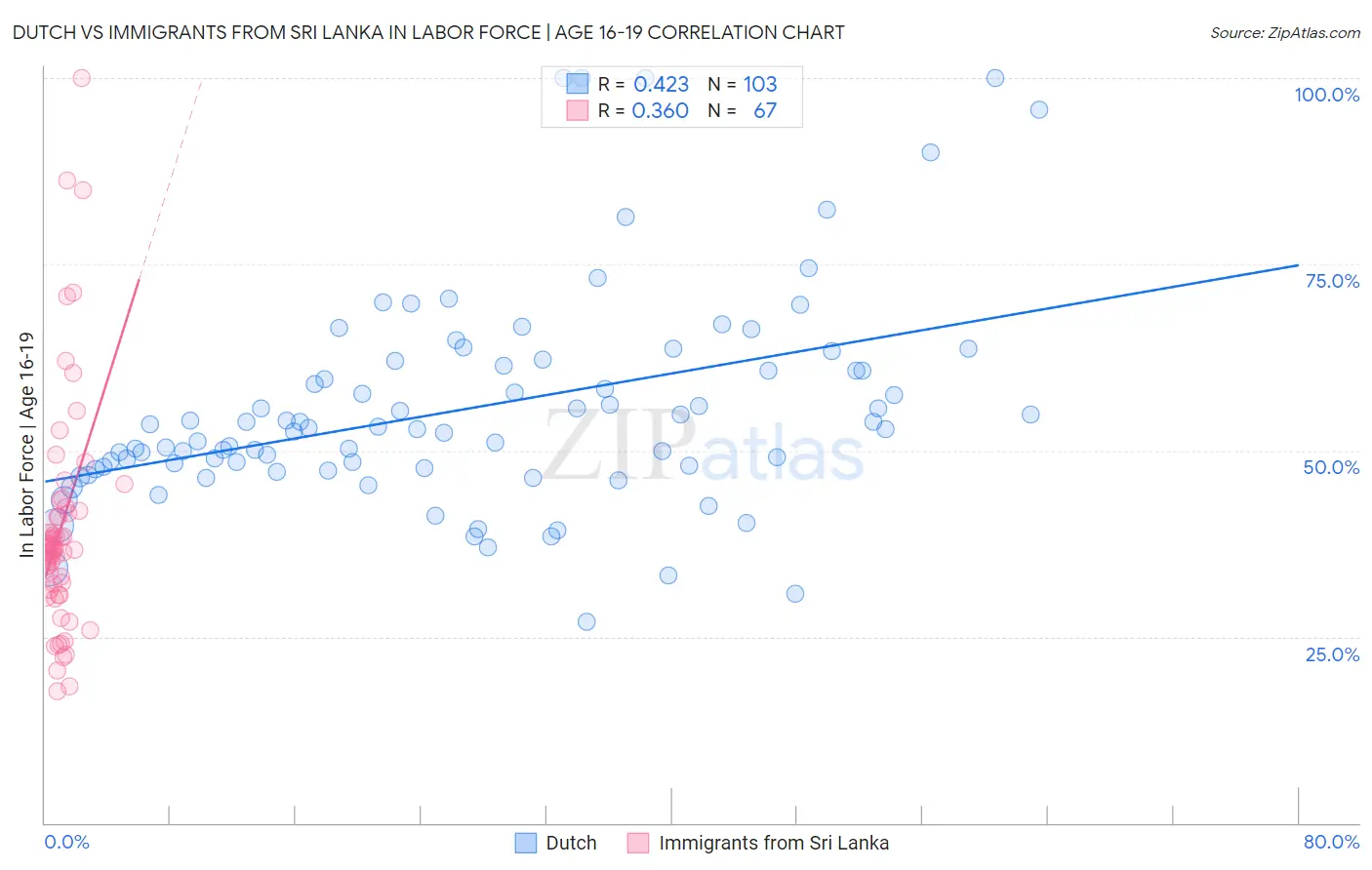 Dutch vs Immigrants from Sri Lanka In Labor Force | Age 16-19
