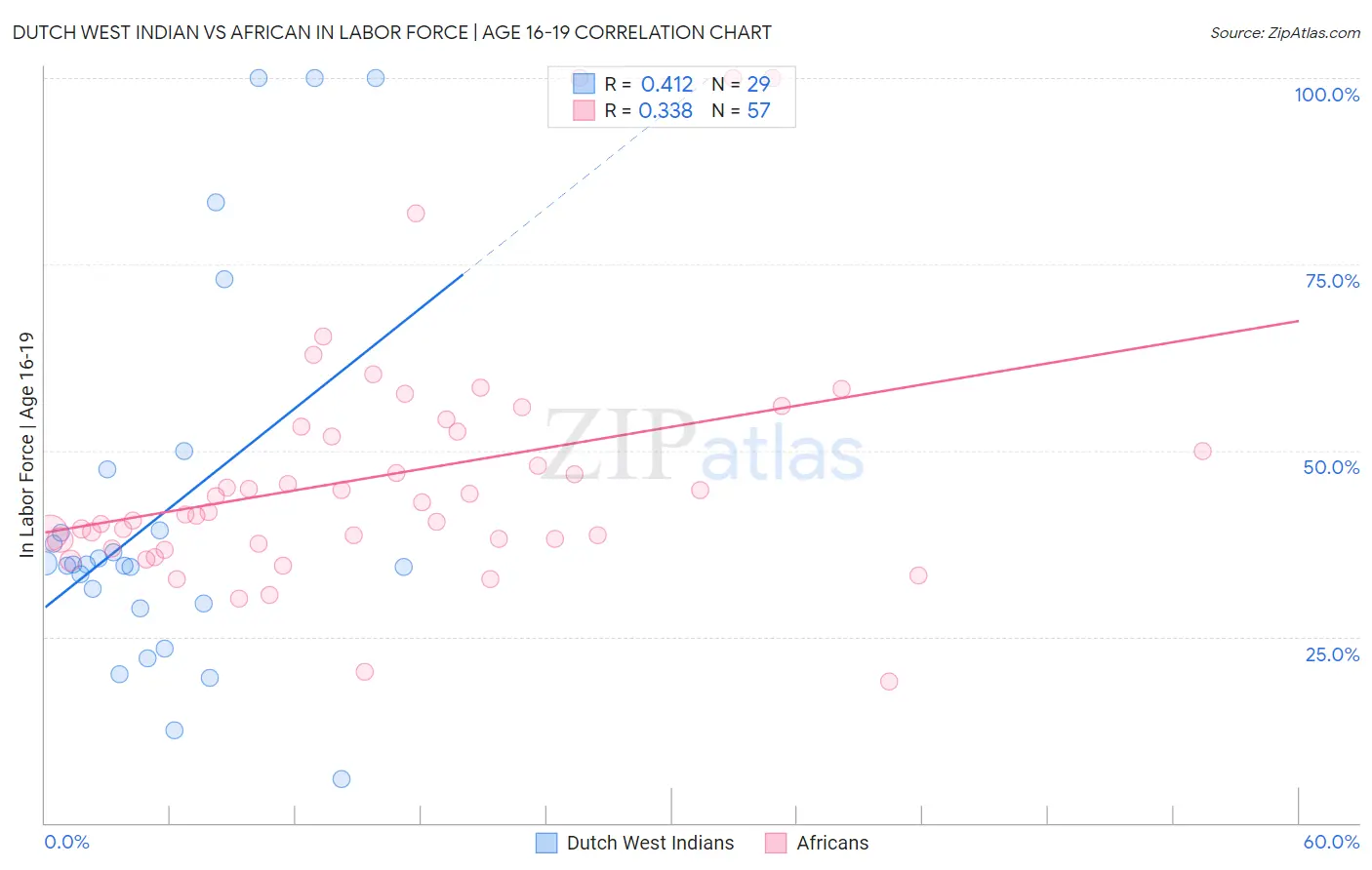 Dutch West Indian vs African In Labor Force | Age 16-19