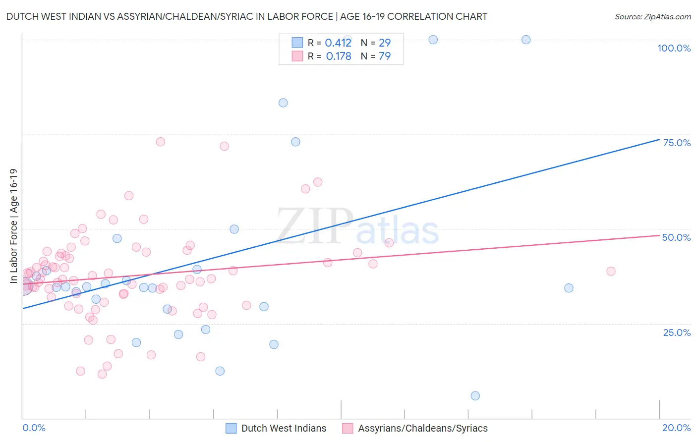 Dutch West Indian vs Assyrian/Chaldean/Syriac In Labor Force | Age 16-19