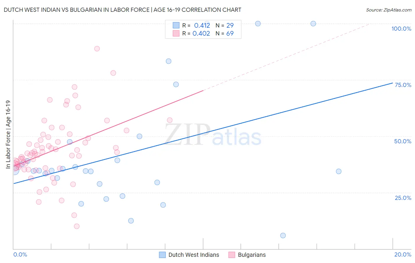 Dutch West Indian vs Bulgarian In Labor Force | Age 16-19
