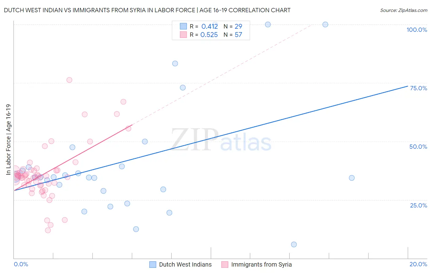 Dutch West Indian vs Immigrants from Syria In Labor Force | Age 16-19