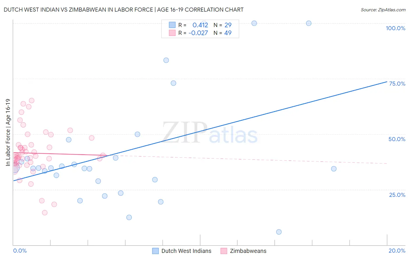 Dutch West Indian vs Zimbabwean In Labor Force | Age 16-19