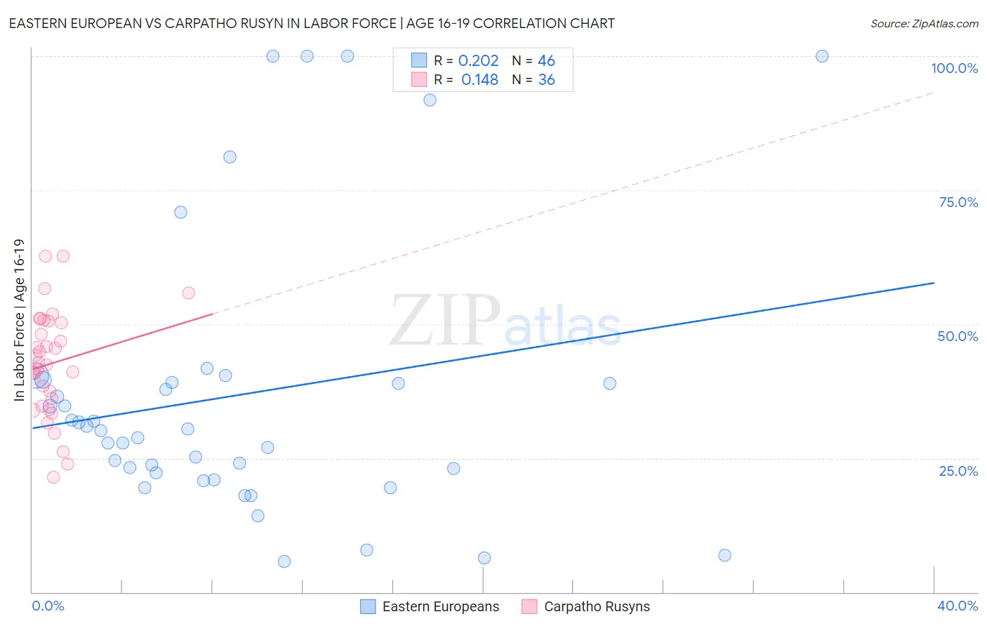 Eastern European vs Carpatho Rusyn In Labor Force | Age 16-19