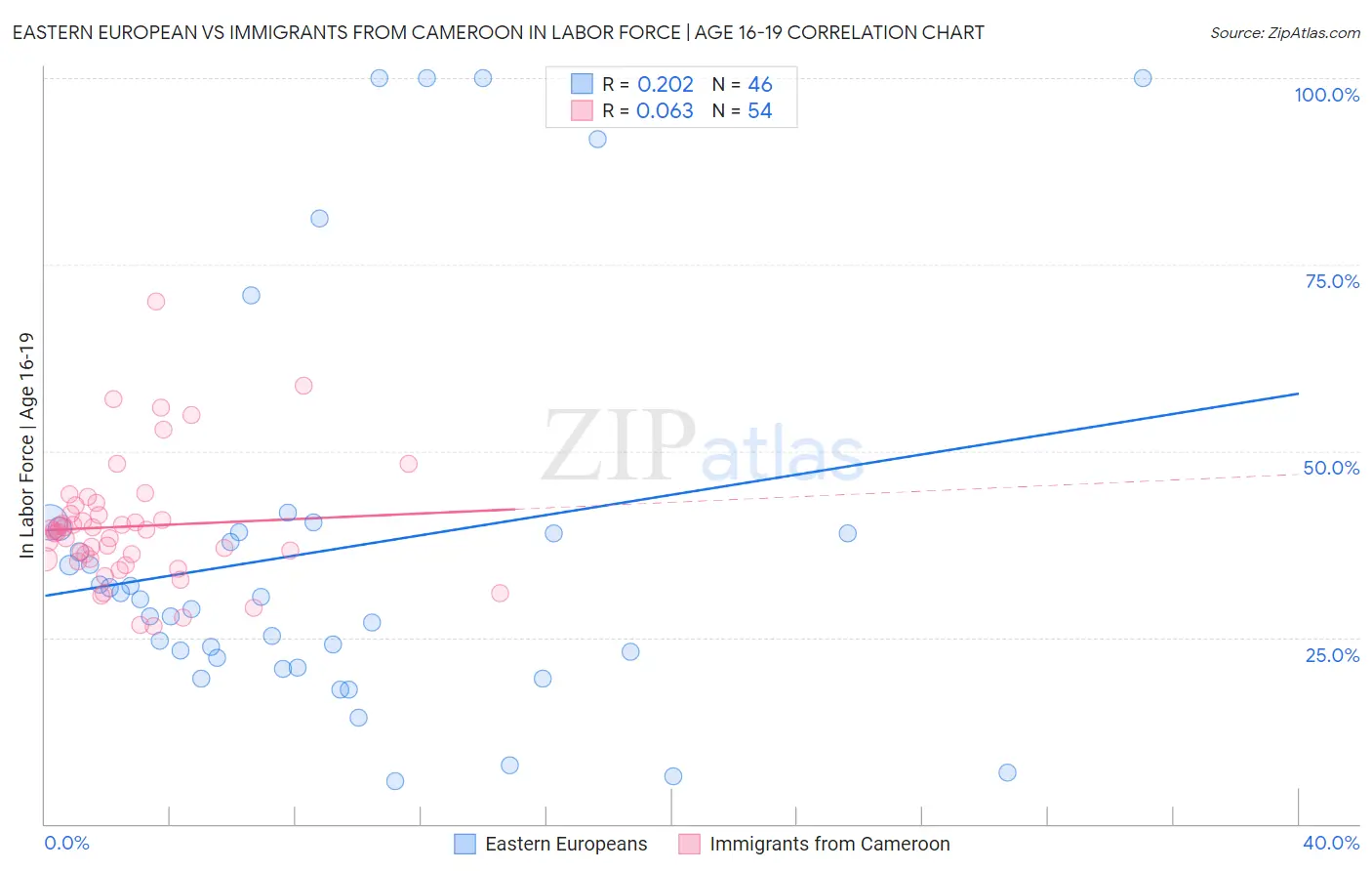 Eastern European vs Immigrants from Cameroon In Labor Force | Age 16-19