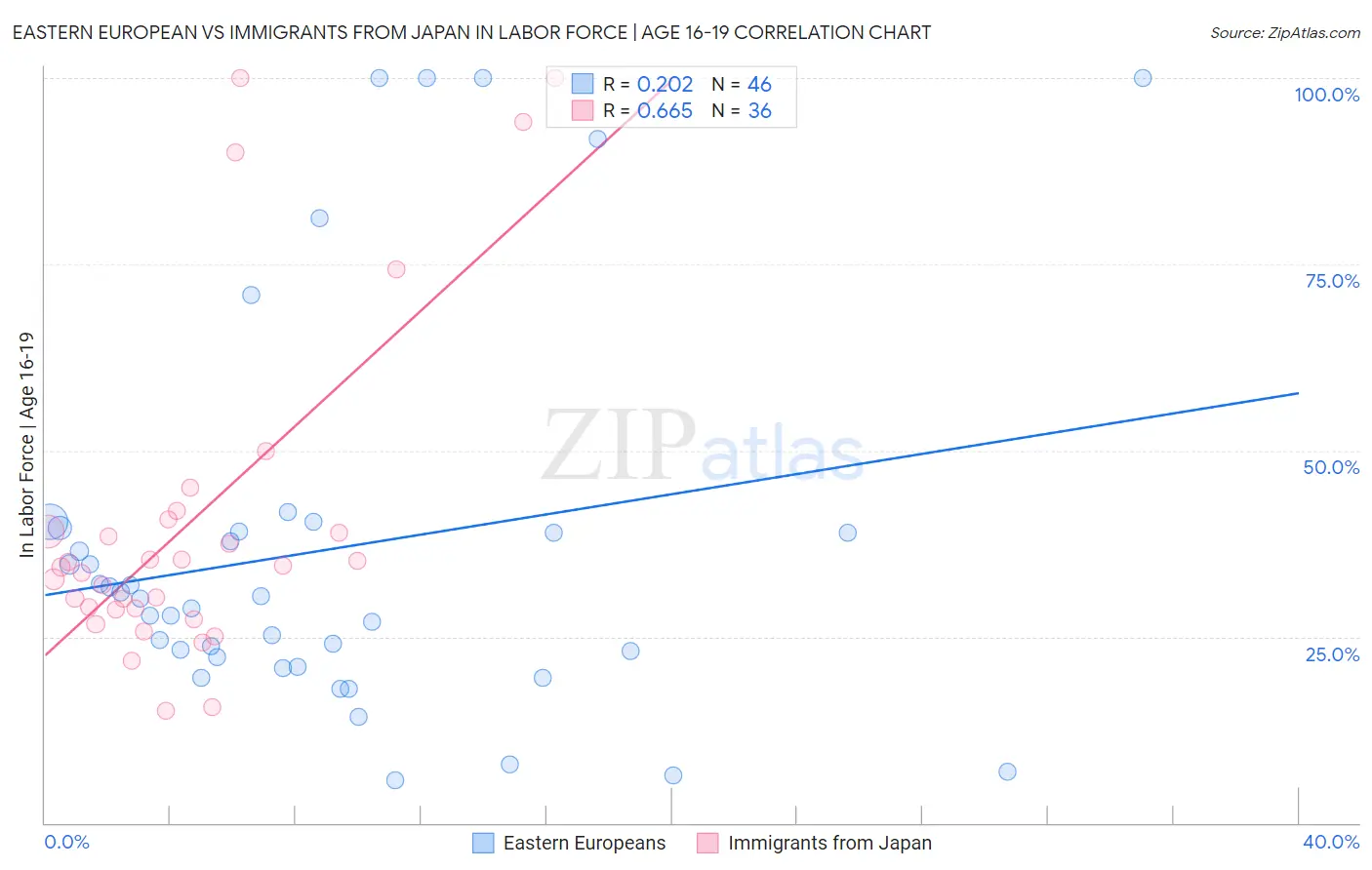 Eastern European vs Immigrants from Japan In Labor Force | Age 16-19