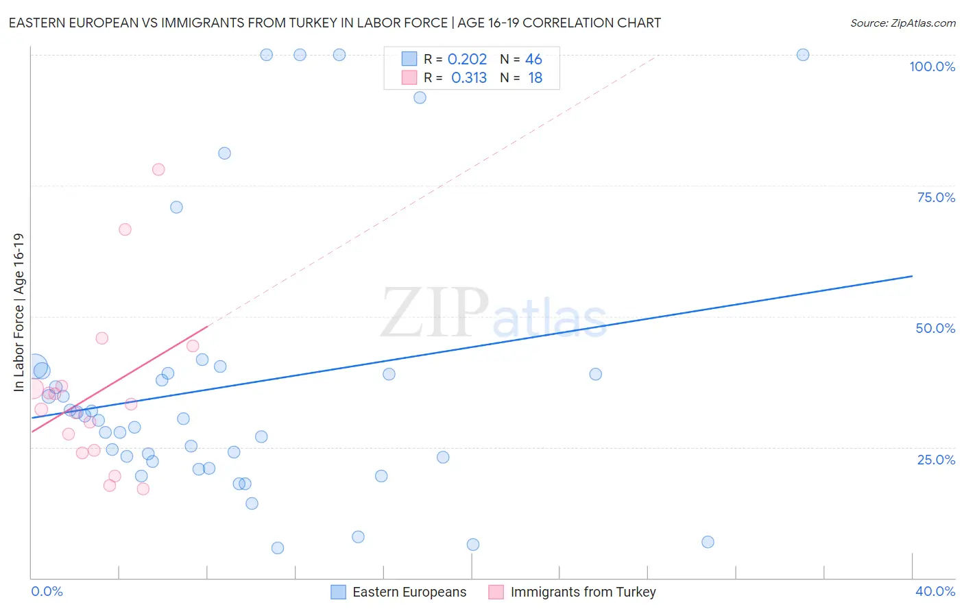 Eastern European vs Immigrants from Turkey In Labor Force | Age 16-19
