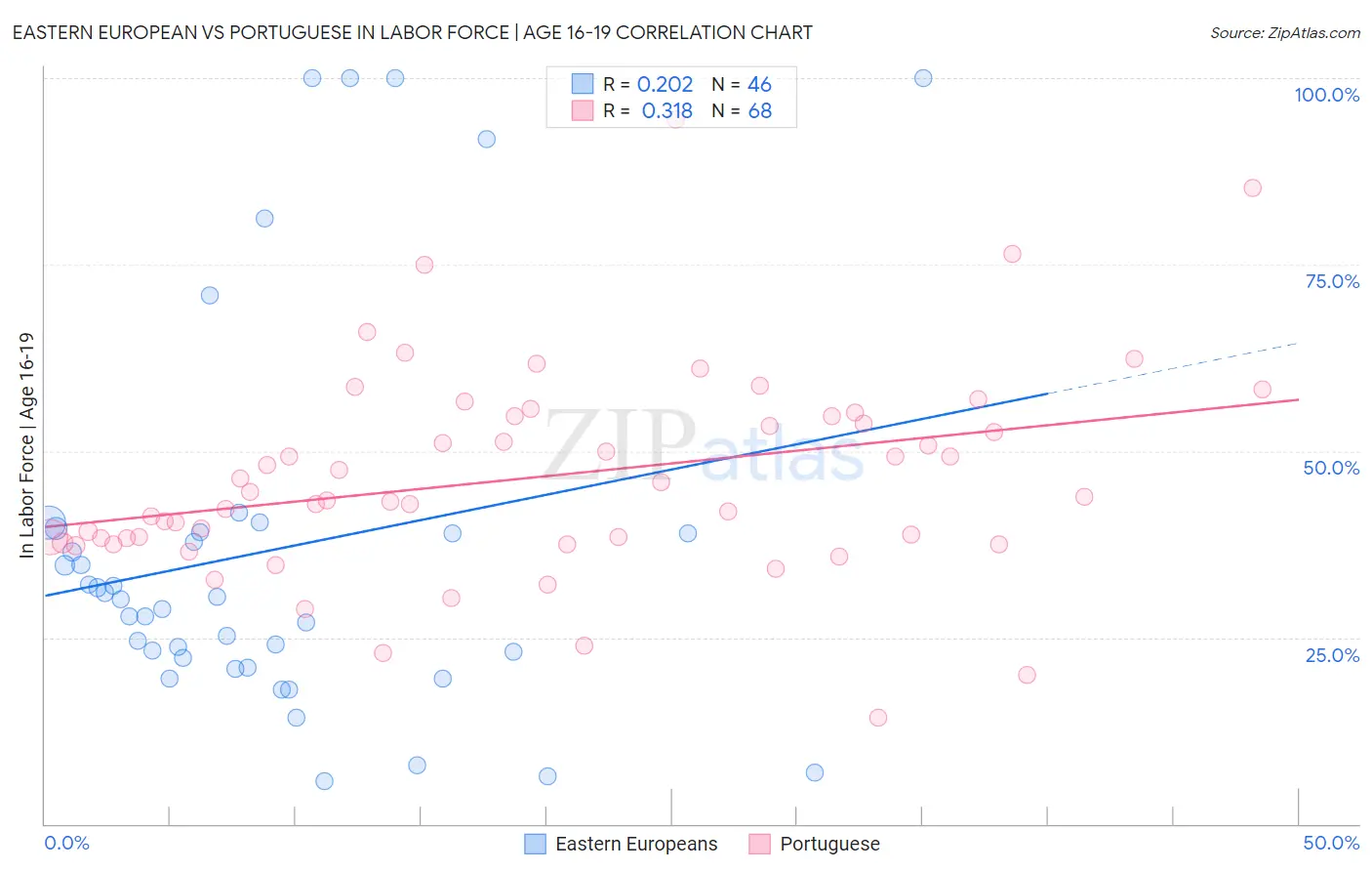 Eastern European vs Portuguese In Labor Force | Age 16-19