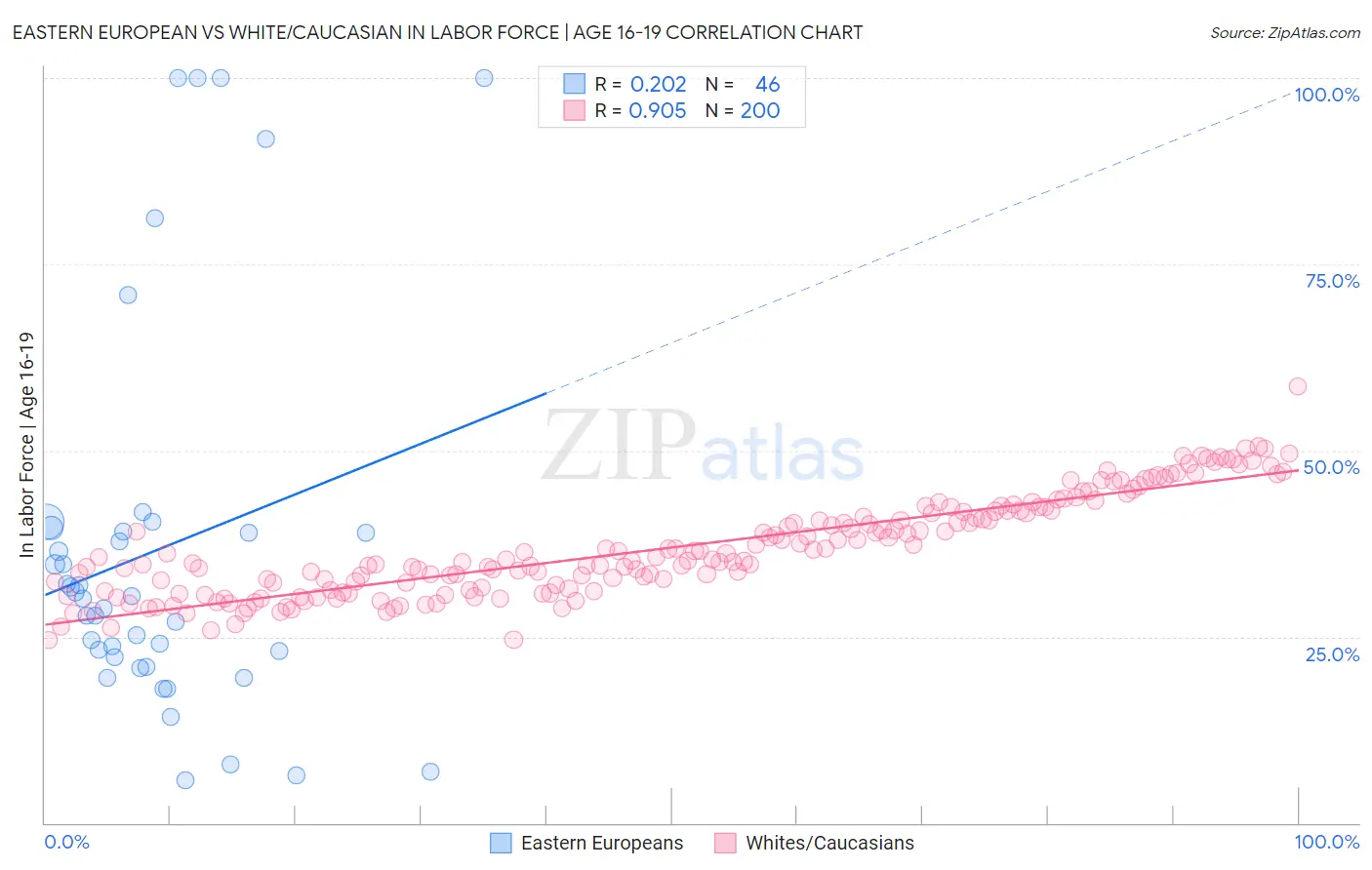 Eastern European vs White/Caucasian In Labor Force | Age 16-19