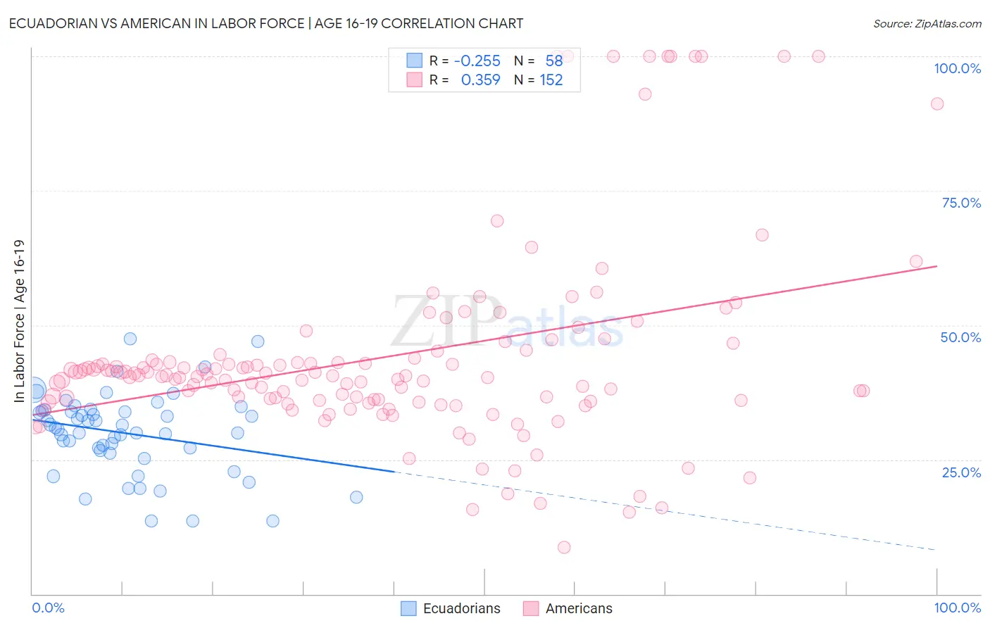 Ecuadorian vs American In Labor Force | Age 16-19