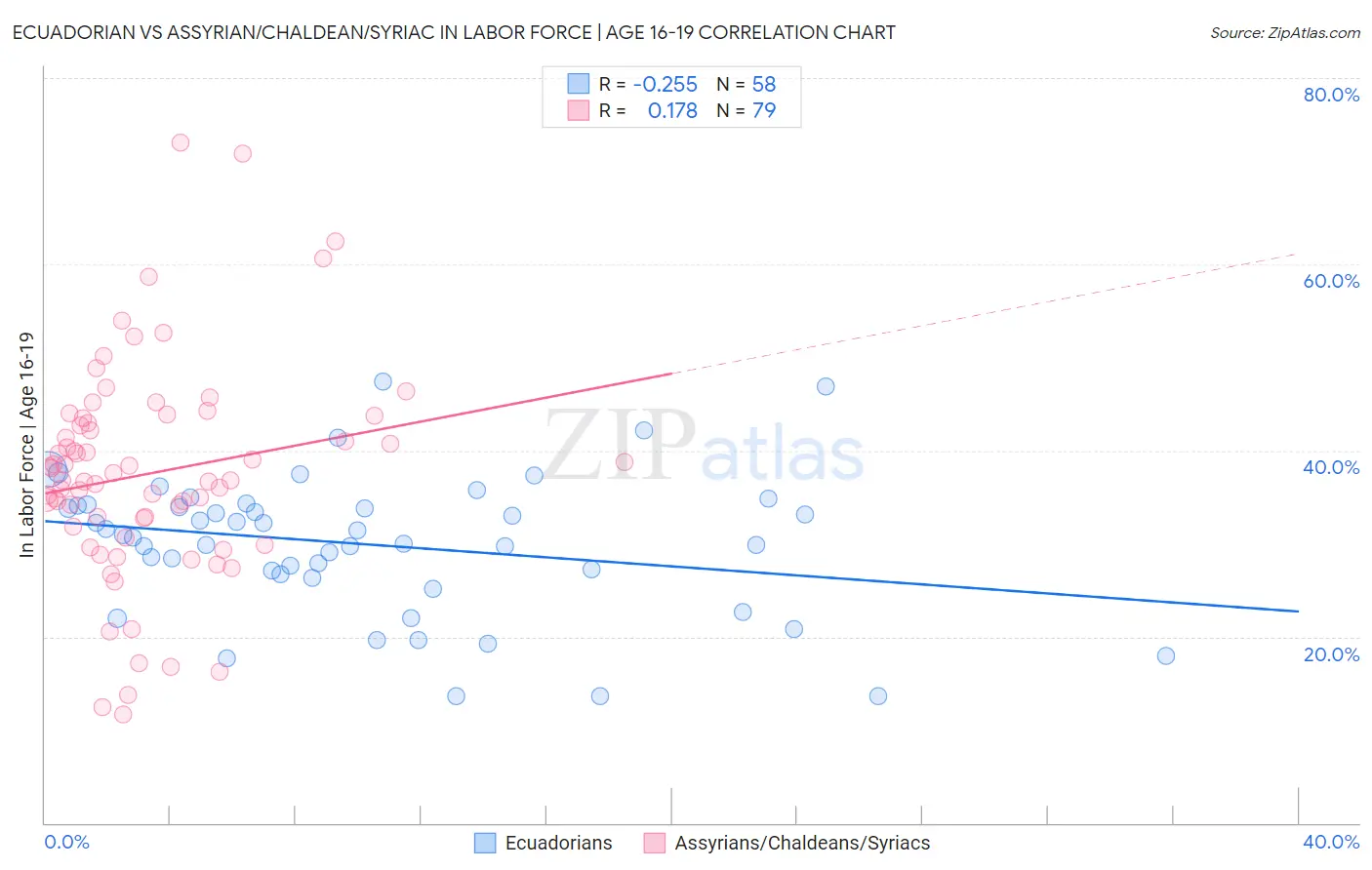 Ecuadorian vs Assyrian/Chaldean/Syriac In Labor Force | Age 16-19