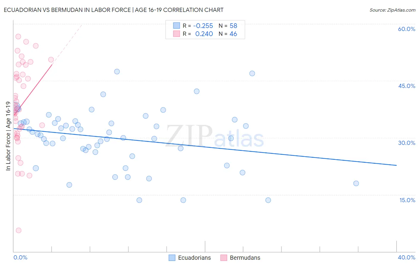 Ecuadorian vs Bermudan In Labor Force | Age 16-19