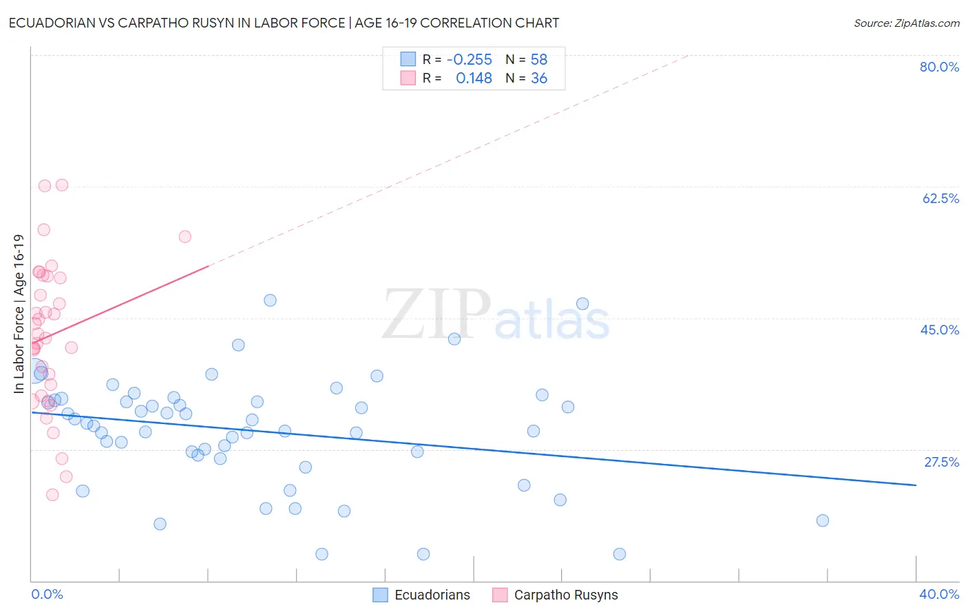 Ecuadorian vs Carpatho Rusyn In Labor Force | Age 16-19