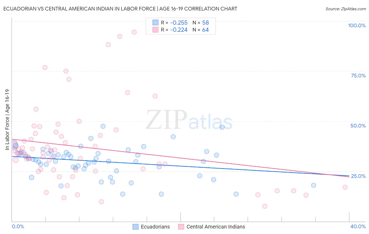 Ecuadorian vs Central American Indian In Labor Force | Age 16-19