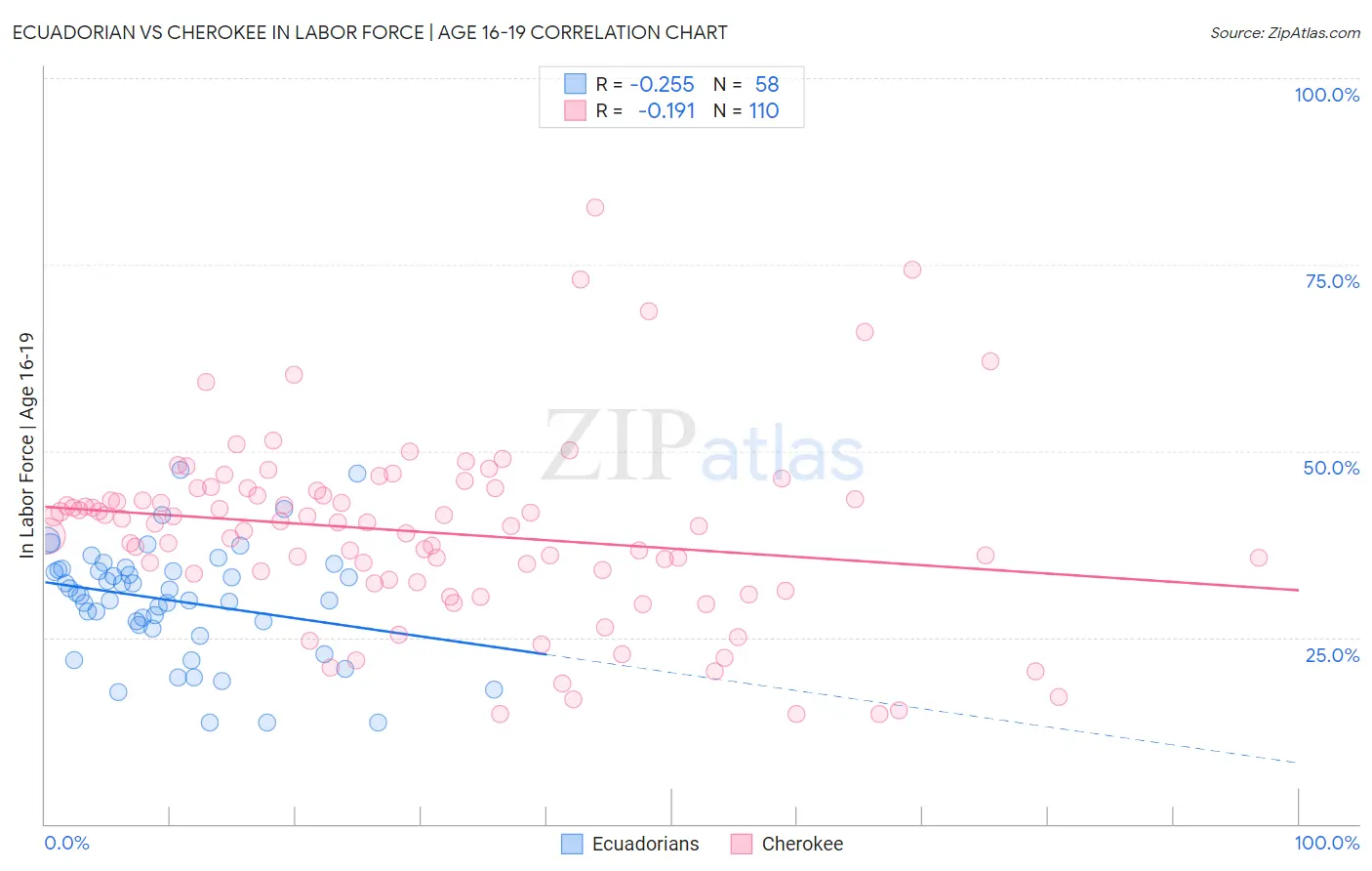 Ecuadorian vs Cherokee In Labor Force | Age 16-19