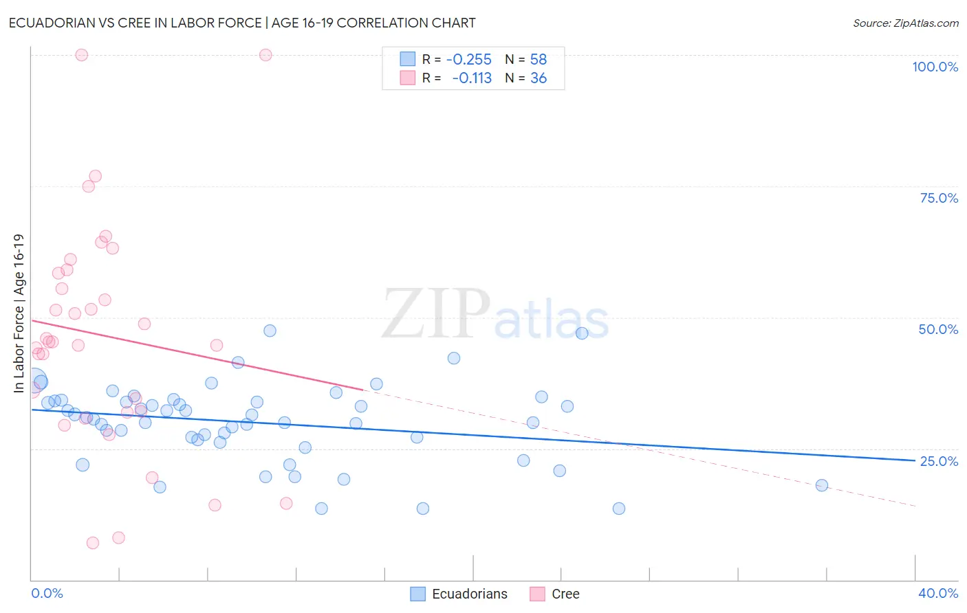 Ecuadorian vs Cree In Labor Force | Age 16-19