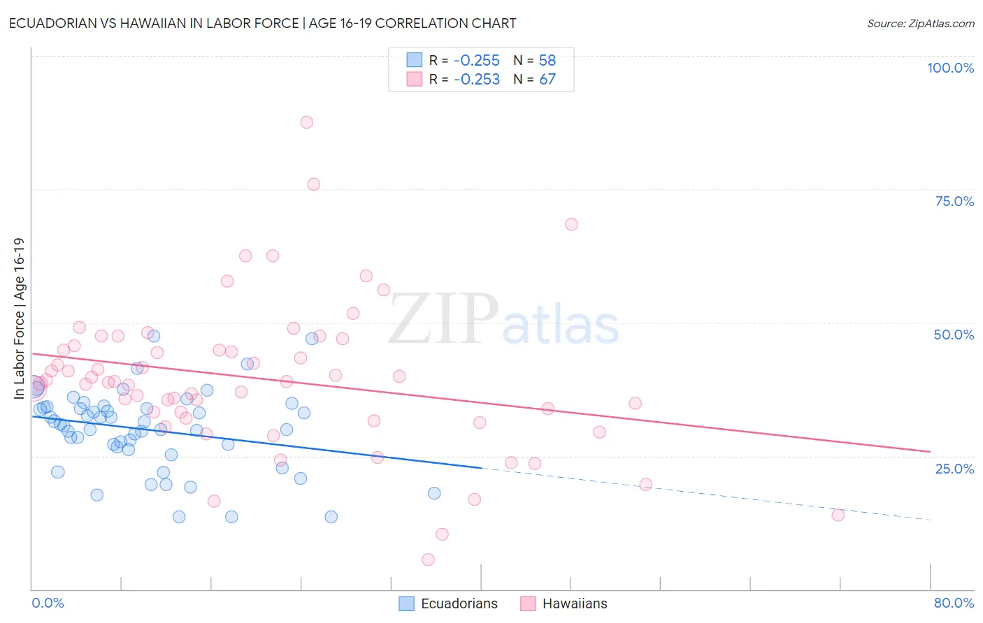 Ecuadorian vs Hawaiian In Labor Force | Age 16-19