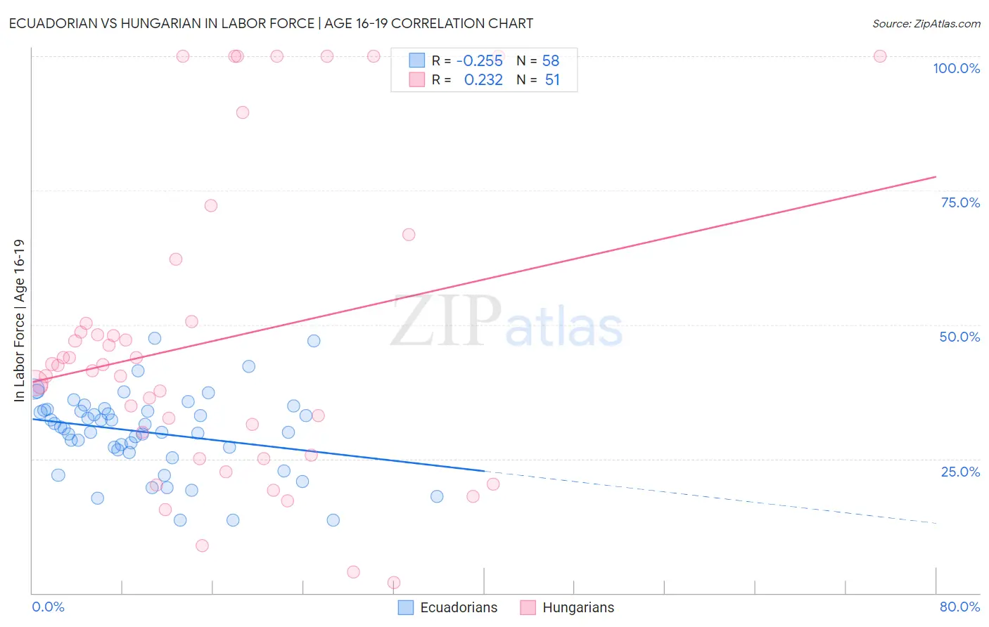 Ecuadorian vs Hungarian In Labor Force | Age 16-19
