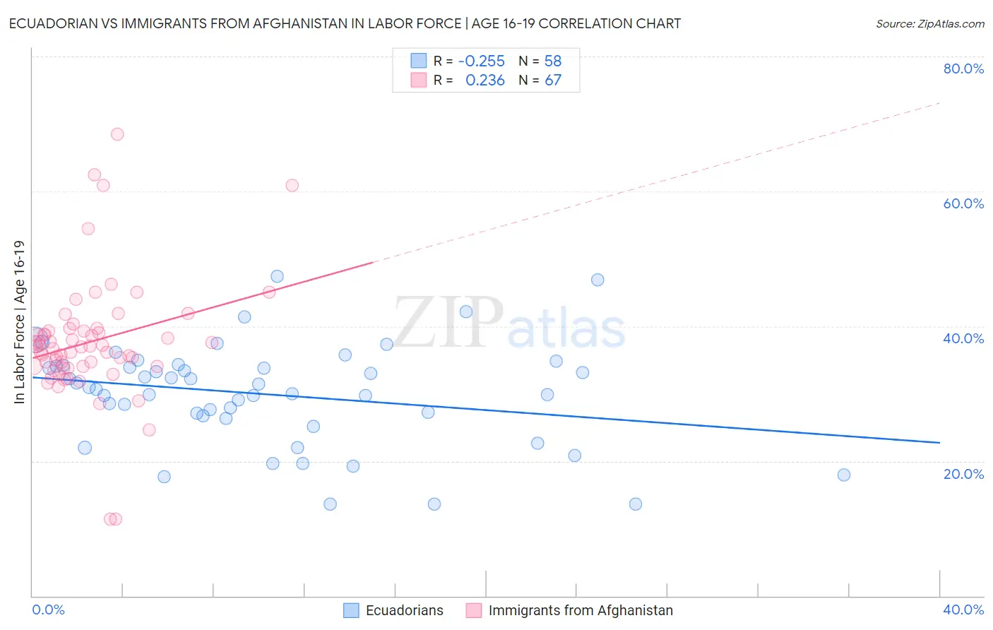 Ecuadorian vs Immigrants from Afghanistan In Labor Force | Age 16-19