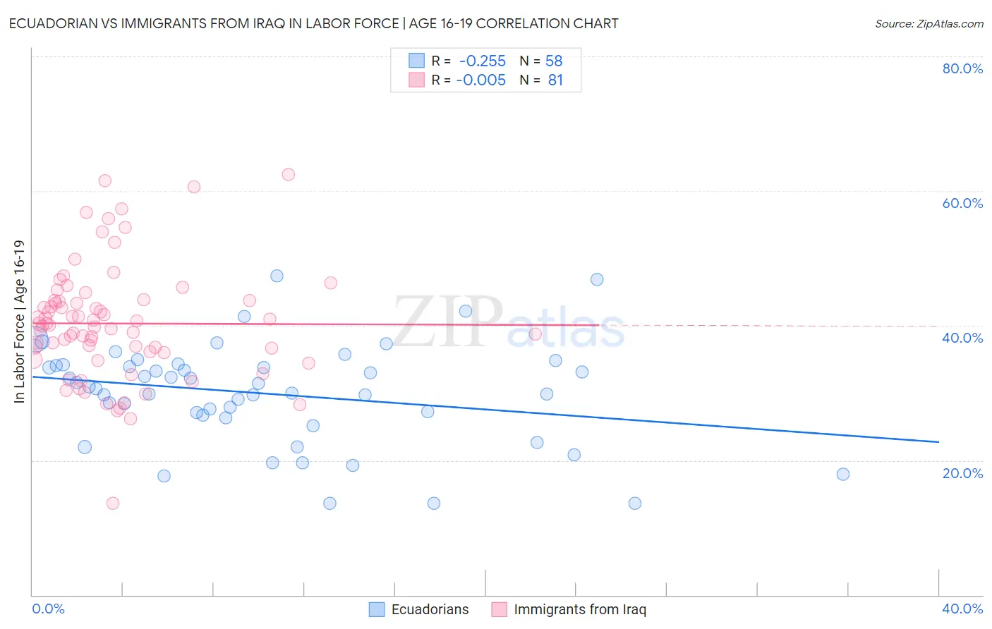 Ecuadorian vs Immigrants from Iraq In Labor Force | Age 16-19