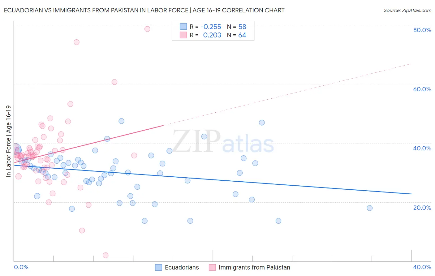Ecuadorian vs Immigrants from Pakistan In Labor Force | Age 16-19