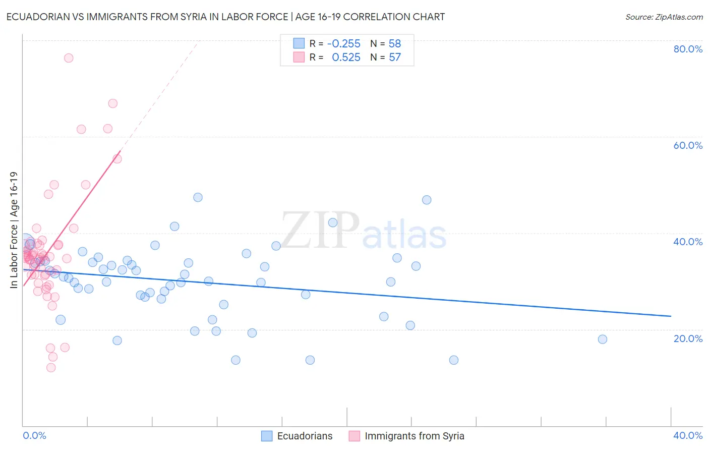 Ecuadorian vs Immigrants from Syria In Labor Force | Age 16-19