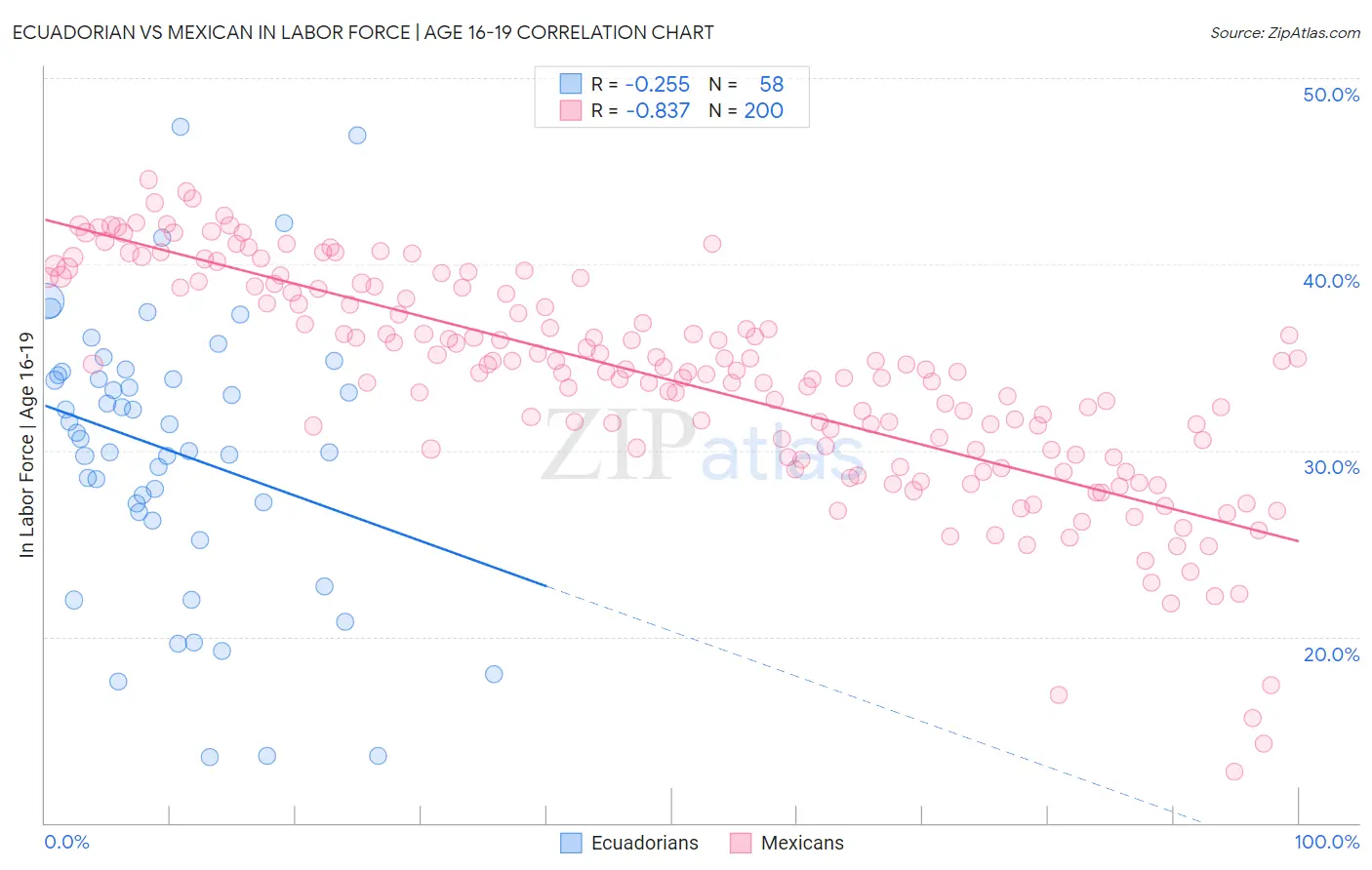 Ecuadorian vs Mexican In Labor Force | Age 16-19