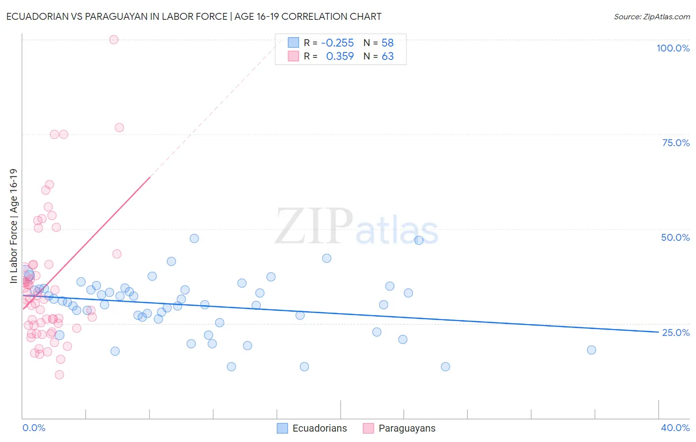 Ecuadorian vs Paraguayan In Labor Force | Age 16-19