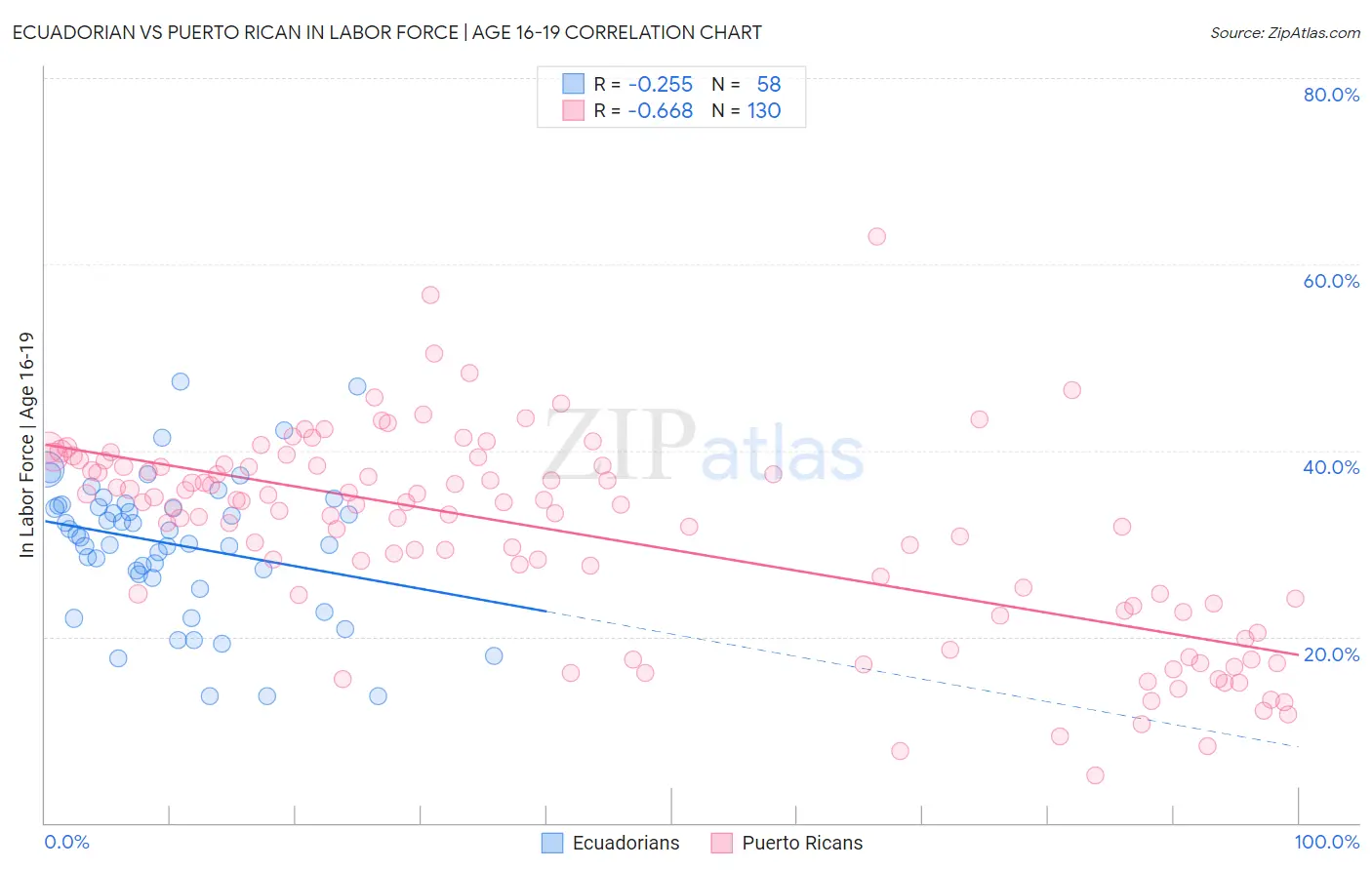 Ecuadorian vs Puerto Rican In Labor Force | Age 16-19