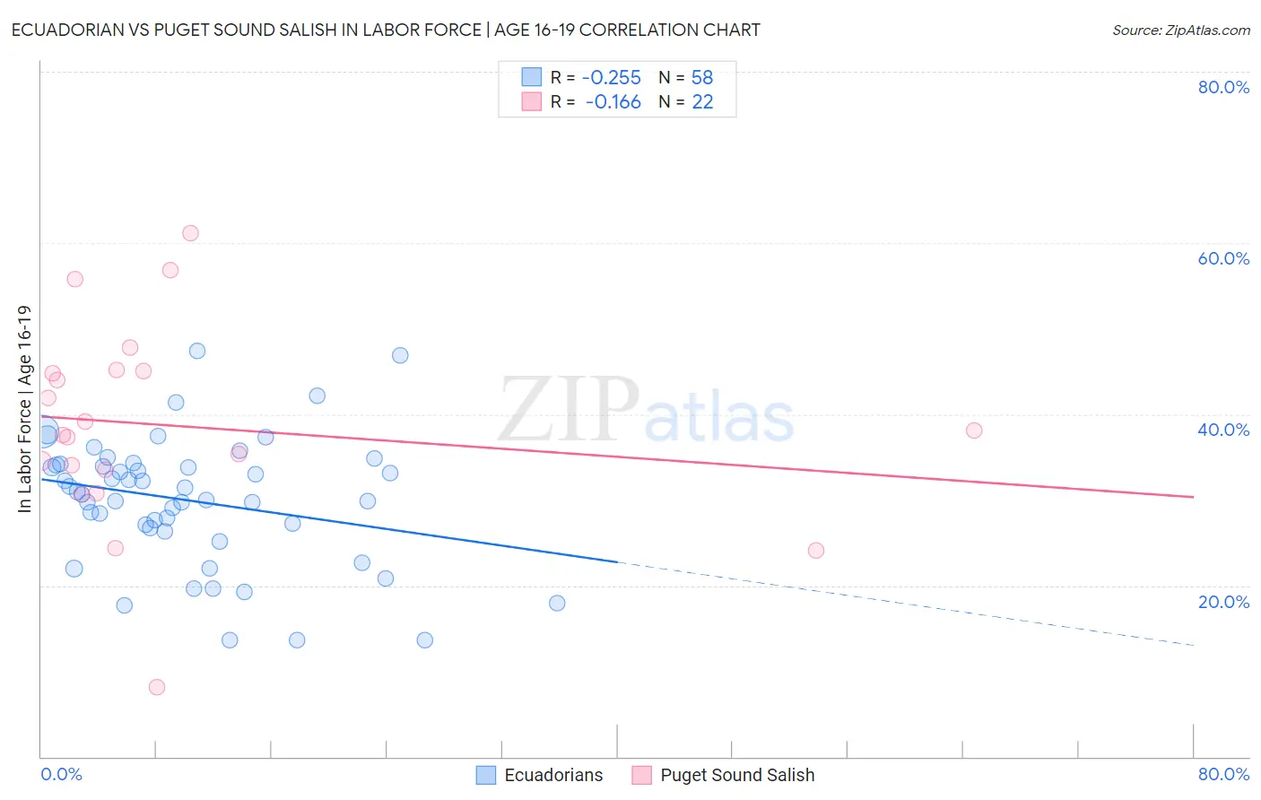 Ecuadorian vs Puget Sound Salish In Labor Force | Age 16-19