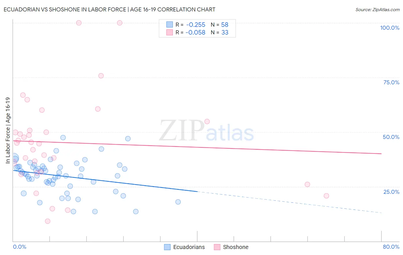 Ecuadorian vs Shoshone In Labor Force | Age 16-19