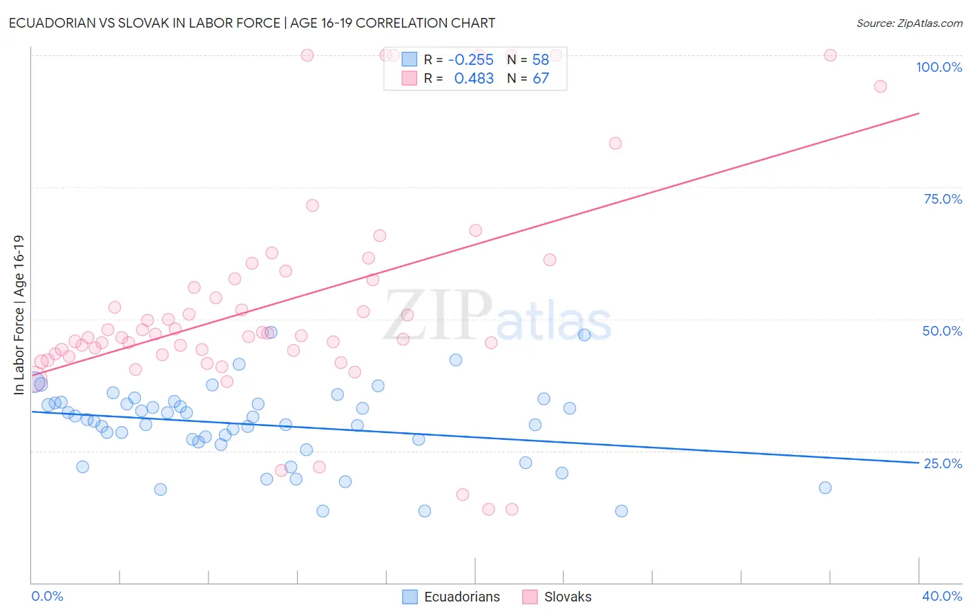 Ecuadorian vs Slovak In Labor Force | Age 16-19