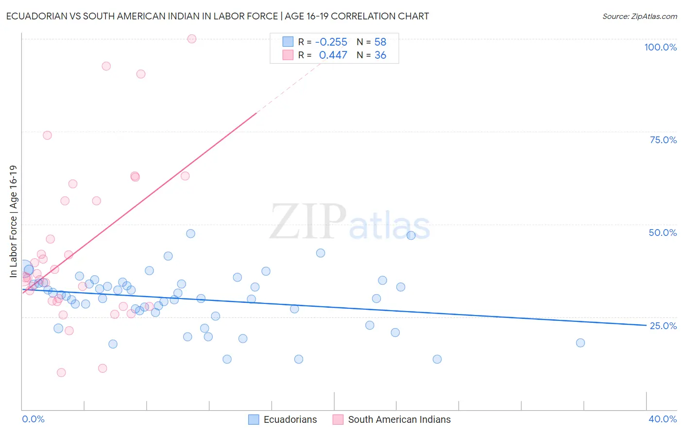 Ecuadorian vs South American Indian In Labor Force | Age 16-19