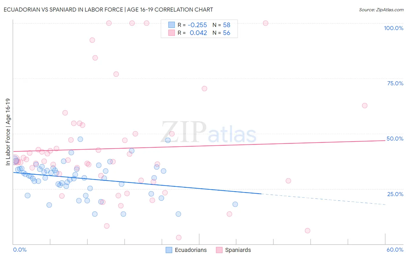 Ecuadorian vs Spaniard In Labor Force | Age 16-19