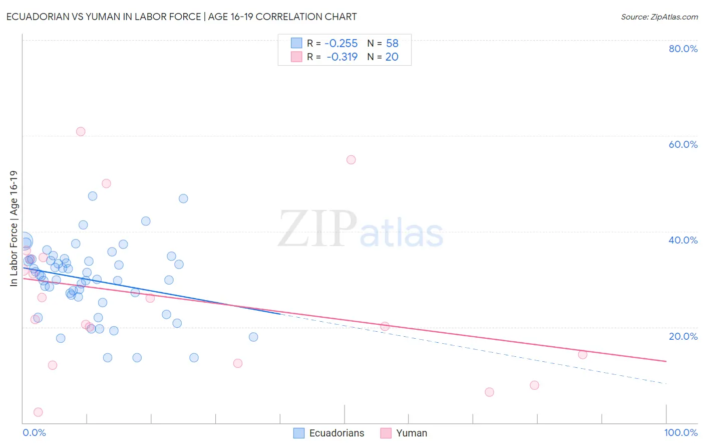 Ecuadorian vs Yuman In Labor Force | Age 16-19