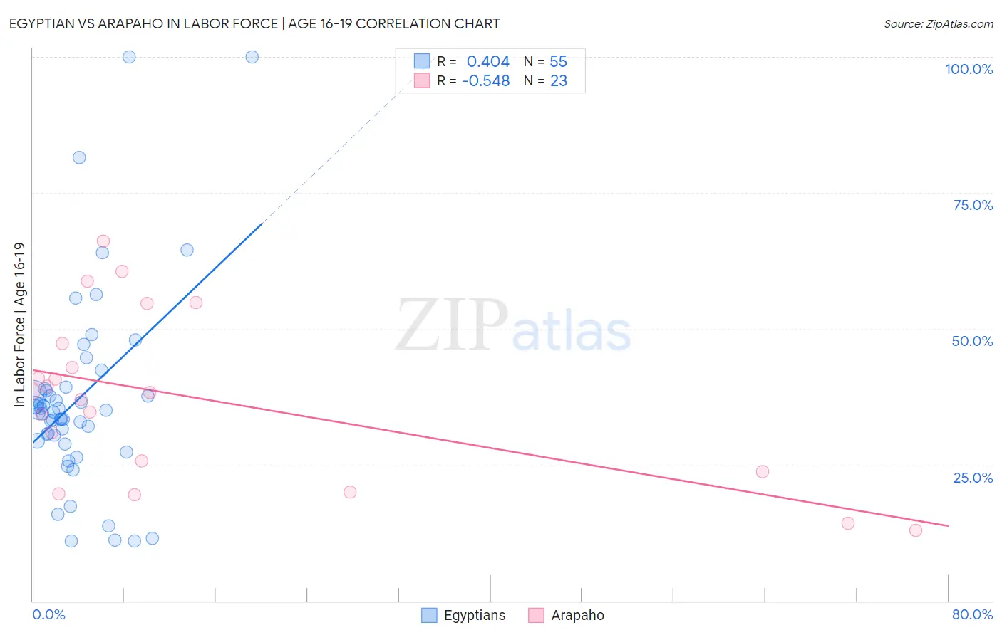 Egyptian vs Arapaho In Labor Force | Age 16-19