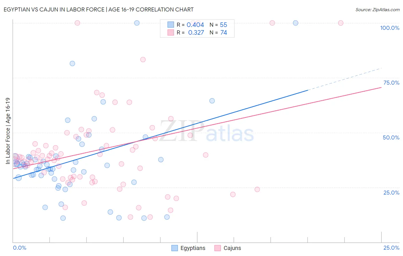 Egyptian vs Cajun In Labor Force | Age 16-19