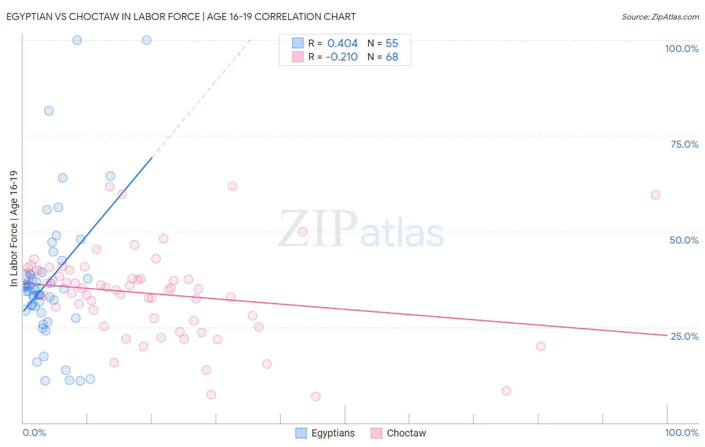 Egyptian vs Choctaw In Labor Force | Age 16-19