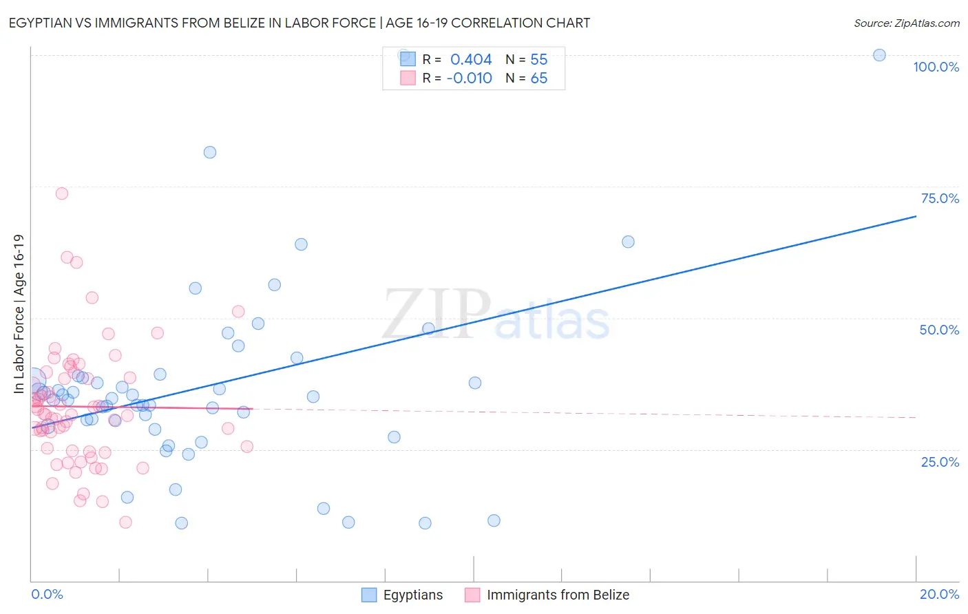 Egyptian vs Immigrants from Belize In Labor Force | Age 16-19