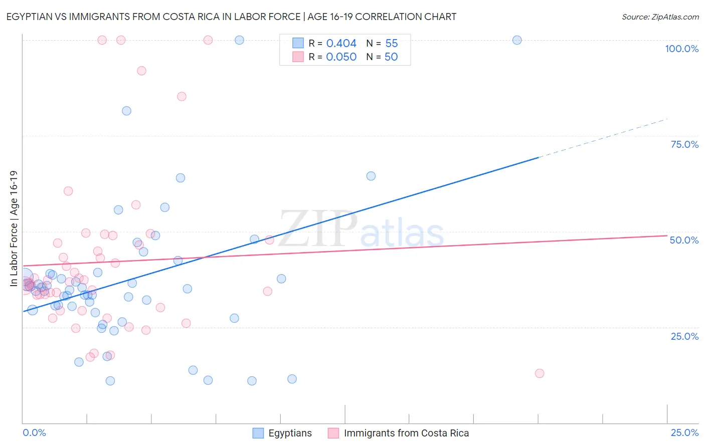 Egyptian vs Immigrants from Costa Rica In Labor Force | Age 16-19