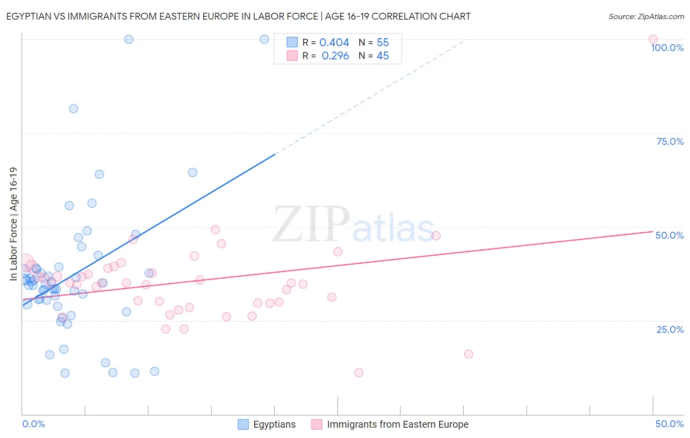 Egyptian vs Immigrants from Eastern Europe In Labor Force | Age 16-19