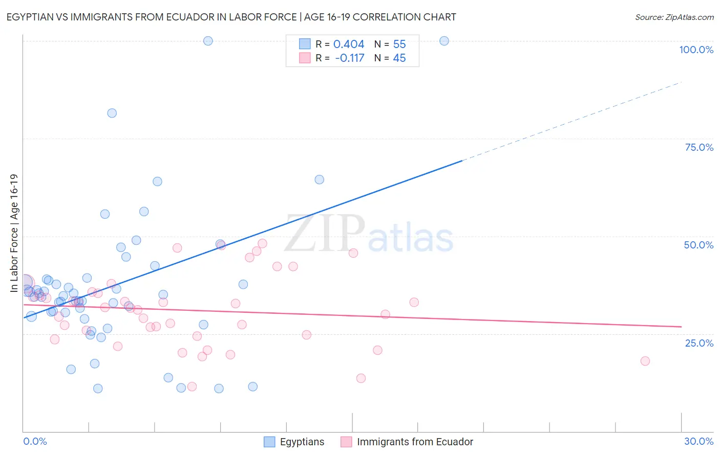 Egyptian vs Immigrants from Ecuador In Labor Force | Age 16-19