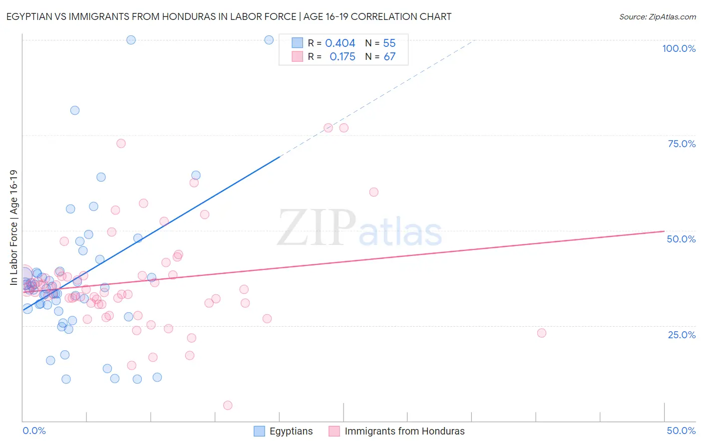 Egyptian vs Immigrants from Honduras In Labor Force | Age 16-19