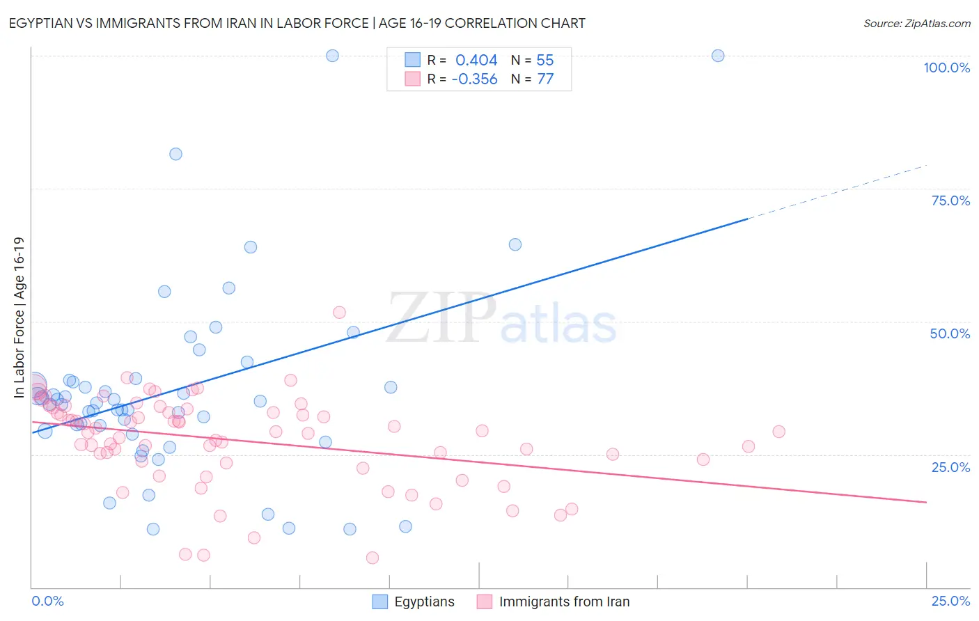 Egyptian vs Immigrants from Iran In Labor Force | Age 16-19
