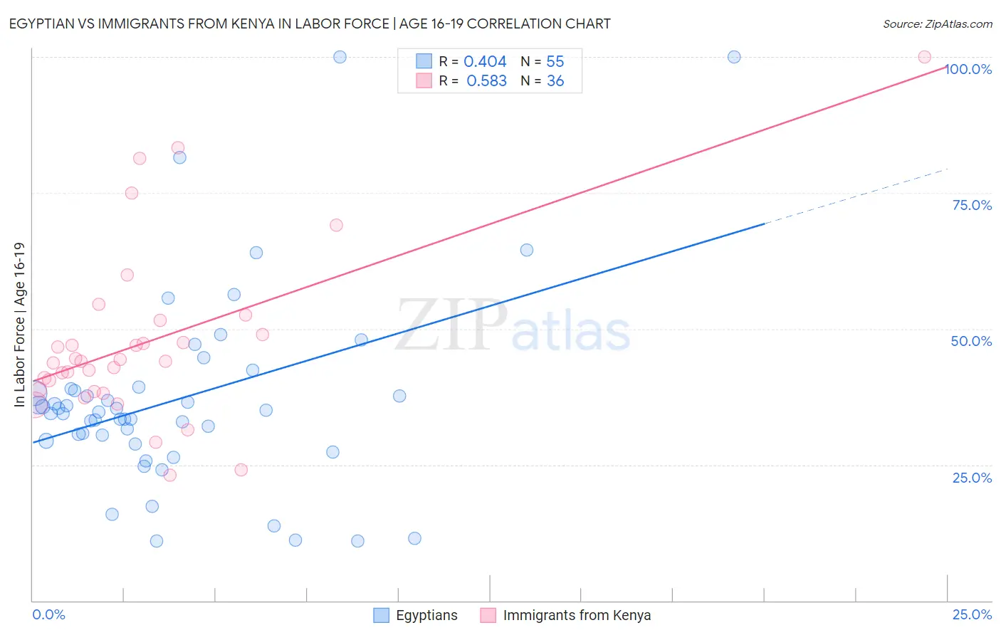 Egyptian vs Immigrants from Kenya In Labor Force | Age 16-19