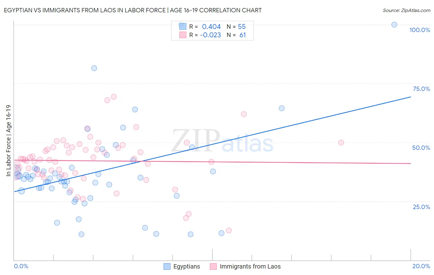 Egyptian vs Immigrants from Laos In Labor Force | Age 16-19