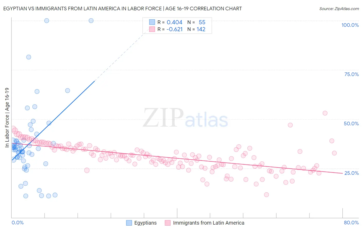 Egyptian vs Immigrants from Latin America In Labor Force | Age 16-19