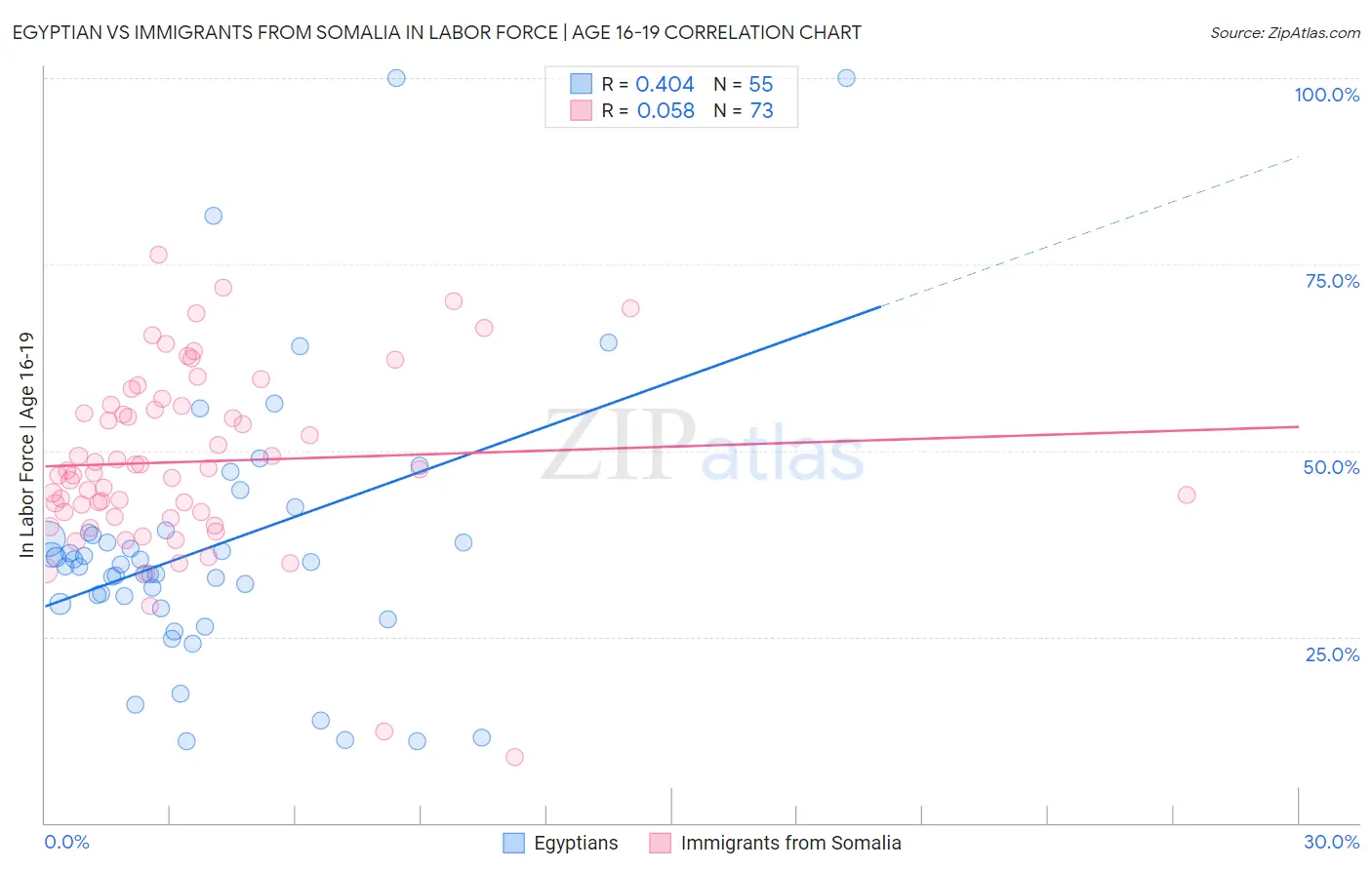 Egyptian vs Immigrants from Somalia In Labor Force | Age 16-19