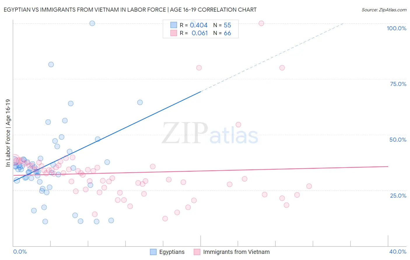 Egyptian vs Immigrants from Vietnam In Labor Force | Age 16-19