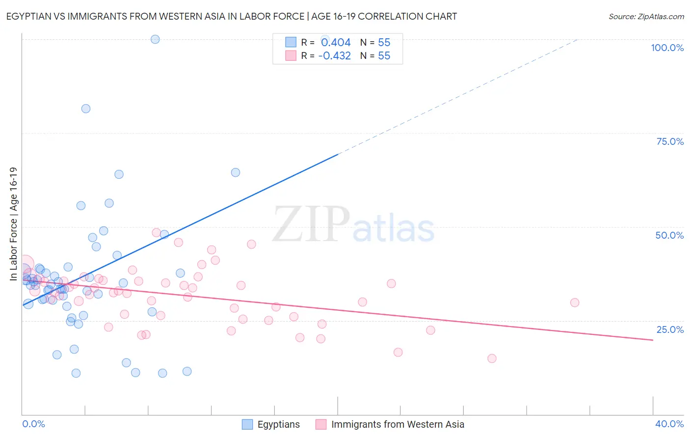Egyptian vs Immigrants from Western Asia In Labor Force | Age 16-19
